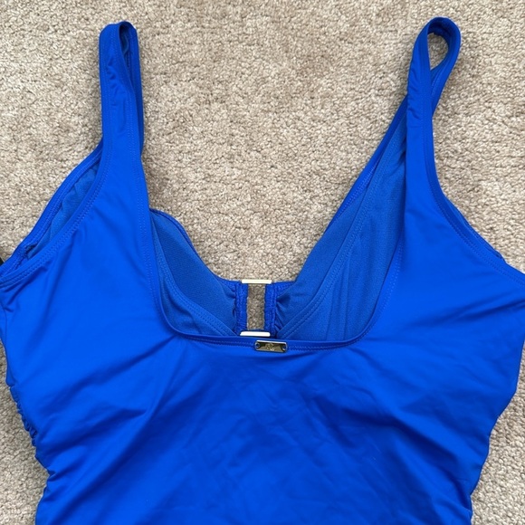 NWT Lauren Ralph Lauren Ring Over the Shoulder Blue One Piece Swimsuit Size 16 - Picture 6 of 9